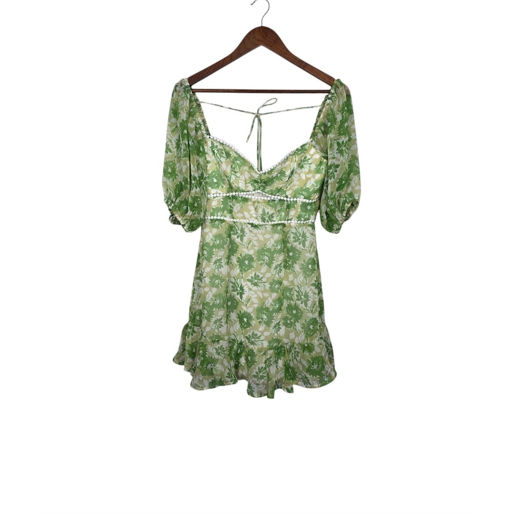 Hello Molly Mini Dress Womens 4 Green Wedding Floral Cottagecore Summer Resort
